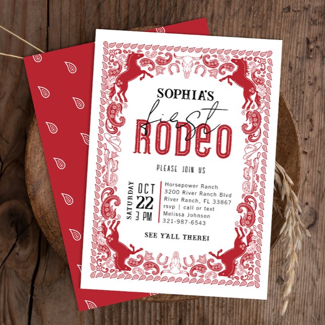 Red First Rodeo Invitation d'anniversaire - Wester (Red Country Western Birthday Invite)