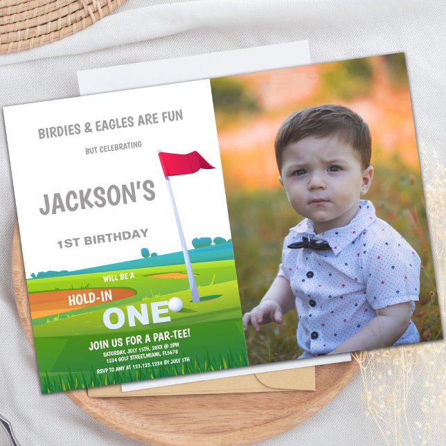 Red Flag Golf Anniversaire Invitations avec photo (Red Flag Golf Birthday Invitations with photo)