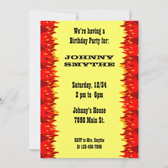 Red Flames modifiable Western BQ 5x7 Invitation (Dos)