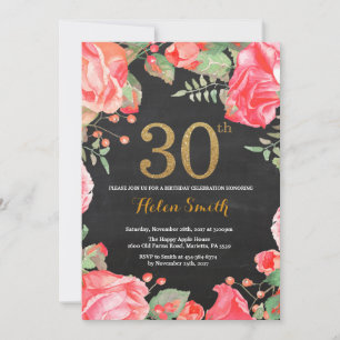 Red Floral 30th Birthday Invitation Parties scinti