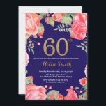 Red Floral 60e anniversaire Invitation Parties sci<br><div class="desc">Red Floral 60th Birthday Invitation for Women. Aquarelle Fleurie Botanique. Parties scintillant or. Arrière - plan bleu marine. Pies Roses Fleurs Florales. Anniversaire adulte. Pour plus de personnalisation,  cliquez sur le bouton "Customiser" et utilisez notre outil de conception pour modifier ce modèle.</div>