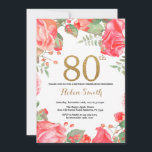 Red Floral 80e anniversaire Invitation Parties sci<br><div class="desc">Red Floral 80th Birthday Invitation for Women. Aquarelle Fleurie Botanique. Parties scintillant or. Pies Roses Fleurs Florales. Anniversaire adulte. Pour plus de personnalisation,  cliquez sur le bouton "Customiser" et utilisez notre outil de conception pour modifier ce modèle.</div>