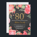Red Floral 80e anniversaire Invitation Parties sci<br><div class="desc">Red Floral 80th Birthday Invitation for Women. Aquarelle Fleurie Botanique. Parties scintillant or. Arrière - plan de tableau de bord. Pies Roses Fleurs Florales. Anniversaire adulte. Pour plus de personnalisation,  cliquez sur le bouton "Customiser" et utilisez notre outil de conception pour modifier ce modèle.</div>