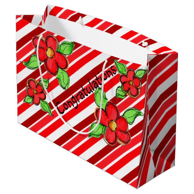 Red Floral Félicitations Sac cadeau (Dos Angle)