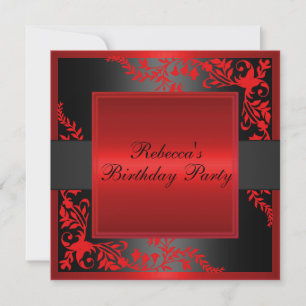 Red Floral Frontière Invitation d'anniversaire