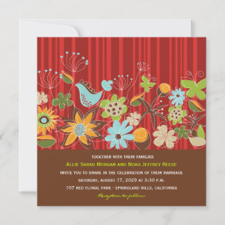 Red Floral Garden Invitation de mariage et carte d