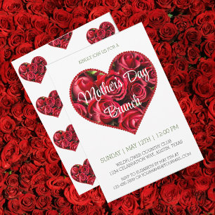 Red Floral Modern Mothers Day Brunch Invitation