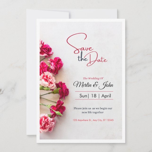 Red Floral Photo Wedding Save the Date Poster (Devant)