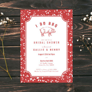 Red Floral Pig I DO BBQ Bridal Show Invitation