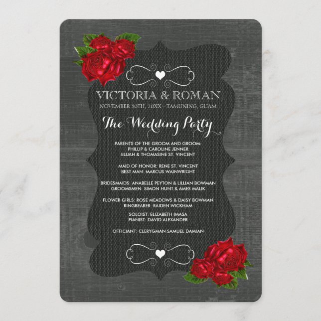 Red Floral Rose Wood Programmes de mariage gothiqu (Devant)