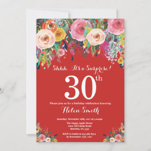 Red Floral Surprise 30e anniversaire Invitation