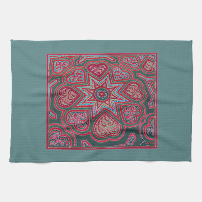Red Folk Art Hearts Serviette de cuisine (Horizontal)