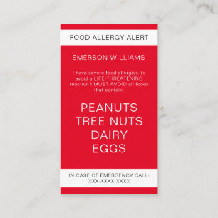 Red Food Allergy Alert Carte Chef personnalisée