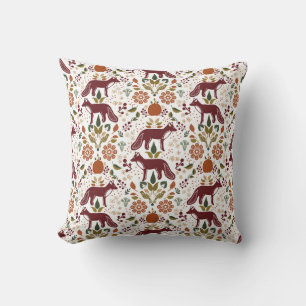 Red Fox Folk Art Coussin Rustic Fall Harvest