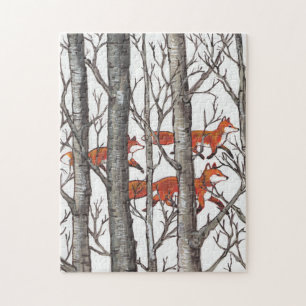Red Fox Grey Forest Woods Jigsaw Puzzle difficile