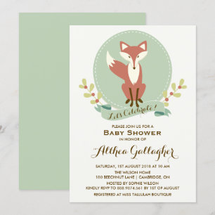 Red Fox Portrait Floral Baby shower Invitation