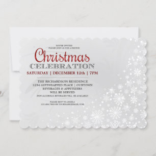 Red Frosty Snowflakes Noël Invitation