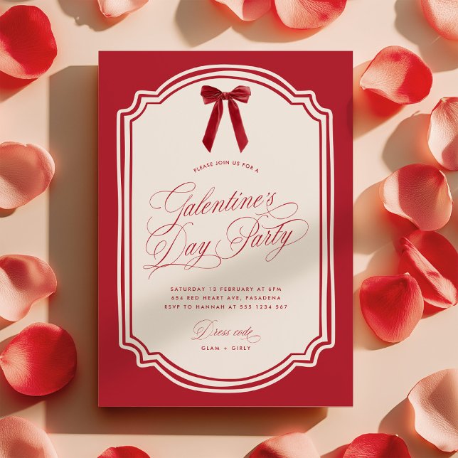 Red Galentine's Day Party Invitation with Bow (Créateur téléchargé)