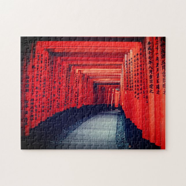 Red Gateways of Japan: Calligraphy & Torii Puzzle (Horizontal)