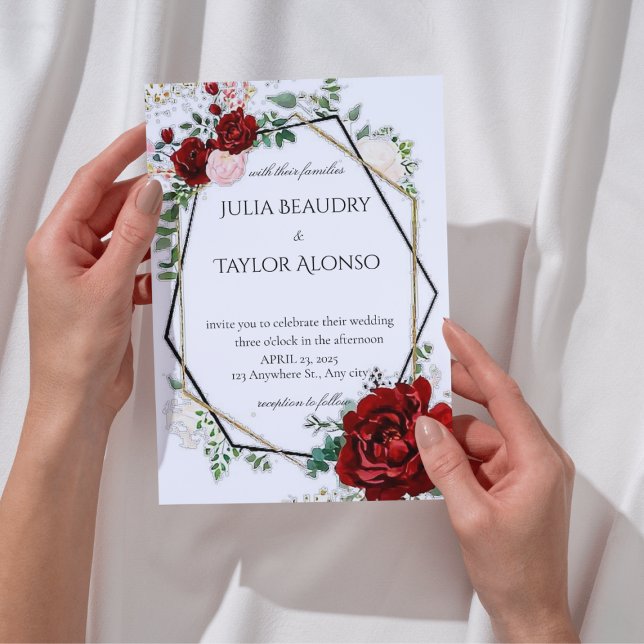 red Geometric Floral Wedding Invitation (Créateur téléchargé)