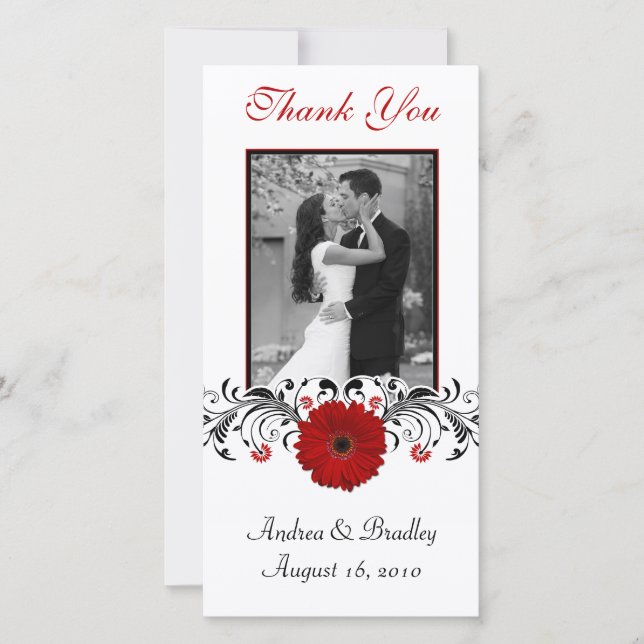 Red Gerbera Daisy Floral Merci Carte photo (Devant)