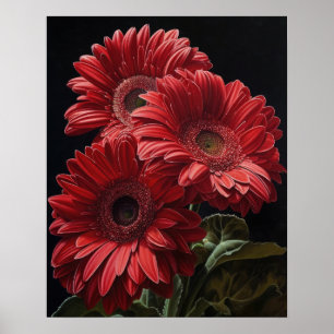 Red Gerbera Daisy Flowers Art Imprimer Poster
