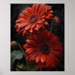 Red Gerbera Daisy Flowers Art Imprimer Poster