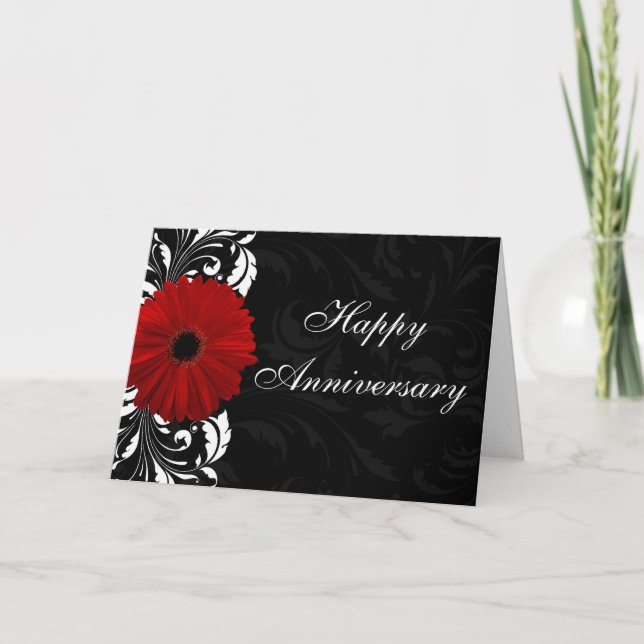 Red Gerbera Daisy Joyeux Anniversaire Carte person (Devant)