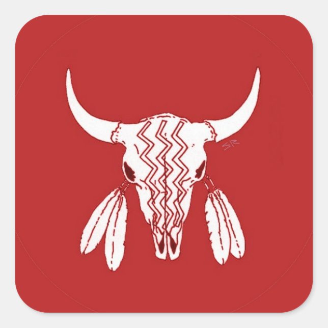 Red Ghost Dance Buffalo carré gros autocollants (Devant)