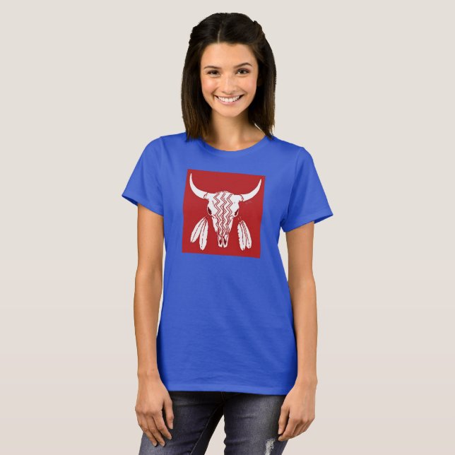 Red Ghost Dance Buffalo femmes t-shirt bleu (Devant entier)