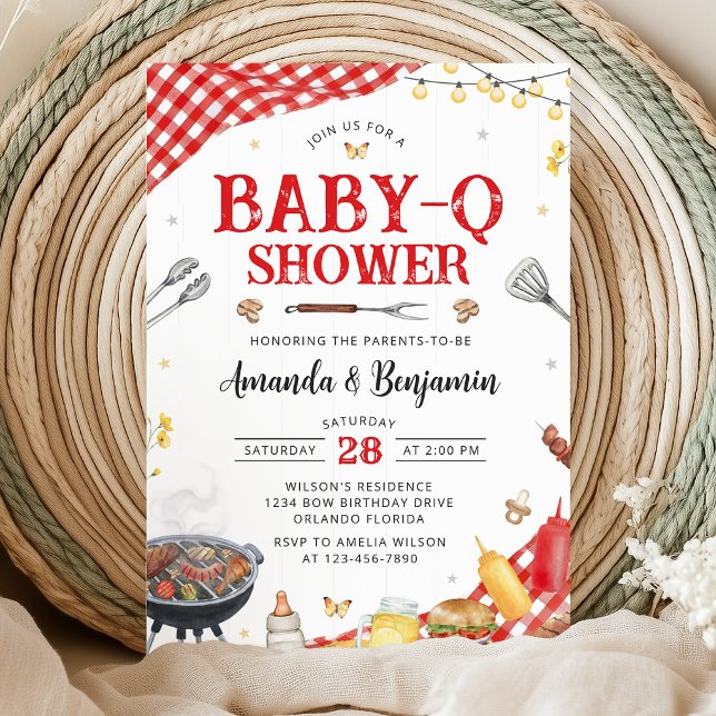 Red Gingham Baby-Q Shower Invitation (Créateur téléchargé)