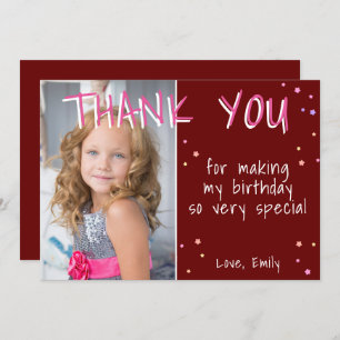 Red Girl Stars Anniversaire Merci Carte photo