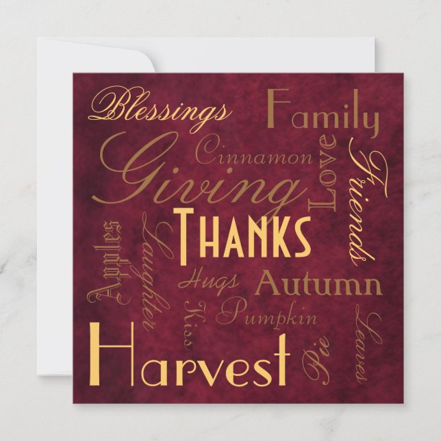 Red "Giving Merci" Thanksgiving Invitation (Devant)