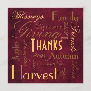 Red "Giving Merci" Thanksgiving Invitation