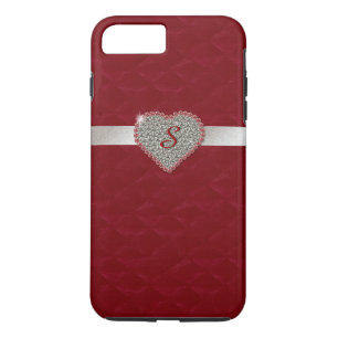 Red Glam Heart Monogram iPhone 7 Plus coque