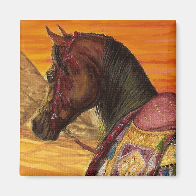 Red & Gold Arabian cheval carré aimant (Devant)