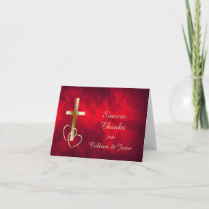 Red Gold Christian Cross Mariage Carte de remercie
