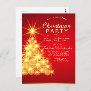 Red Gold Christmas Tree Fête Invitation
