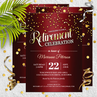 Red|Gold Confetti Retraite Party Invitations