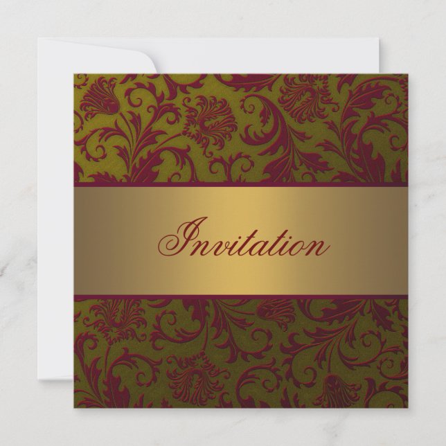Red Gold Damask Toutes les occasions Invitation Mo (Devant)