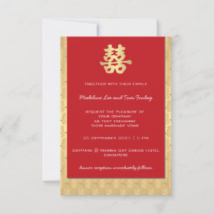 Red & Gold Double Bonheur Chinois Mariage Invitati