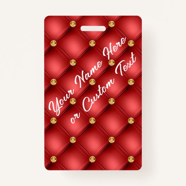 Red Gold Gemstone Custom Text Name Badge Modèle (Devant)