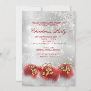 Red & Gold Holly Baubles Invitation de la fête de 