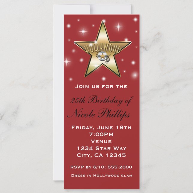 Red & Gold Hollywood Star Retro Invitation (Devant)