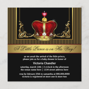 Red Gold Prince Baby Shower Invitations
