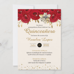 Red Gold Quinceanera Invitation Gold Red Sweet 16