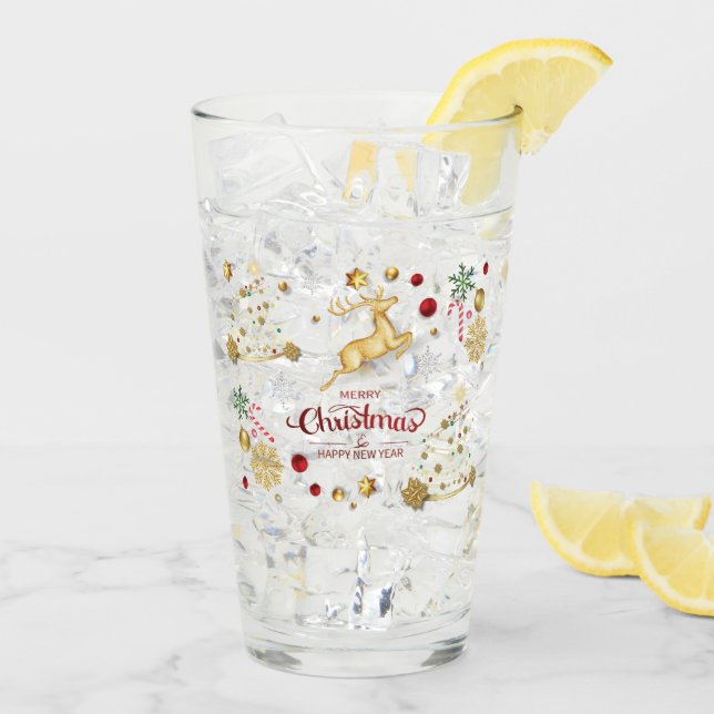 Red Gold Reinder Joyeux sapin de Noël verre (Dos glace)