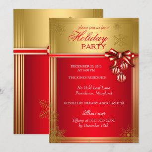 Red Gold Ribbon Bauble Noël Invitation de vacances