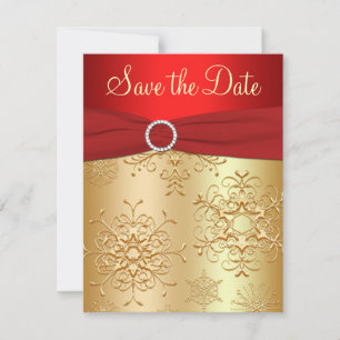 Red, Gold Snowflakes Wedding Enregistrer la carte