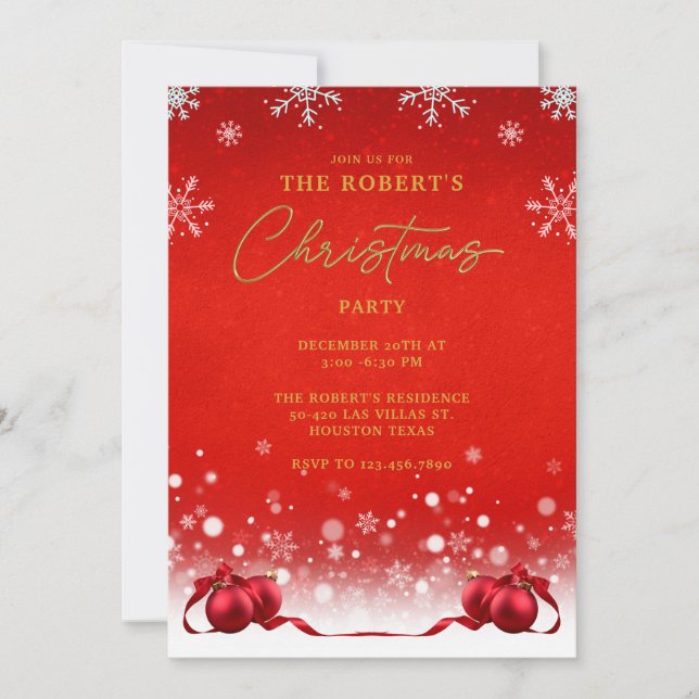 Red Golden Christmas Party Invitation (Devant)